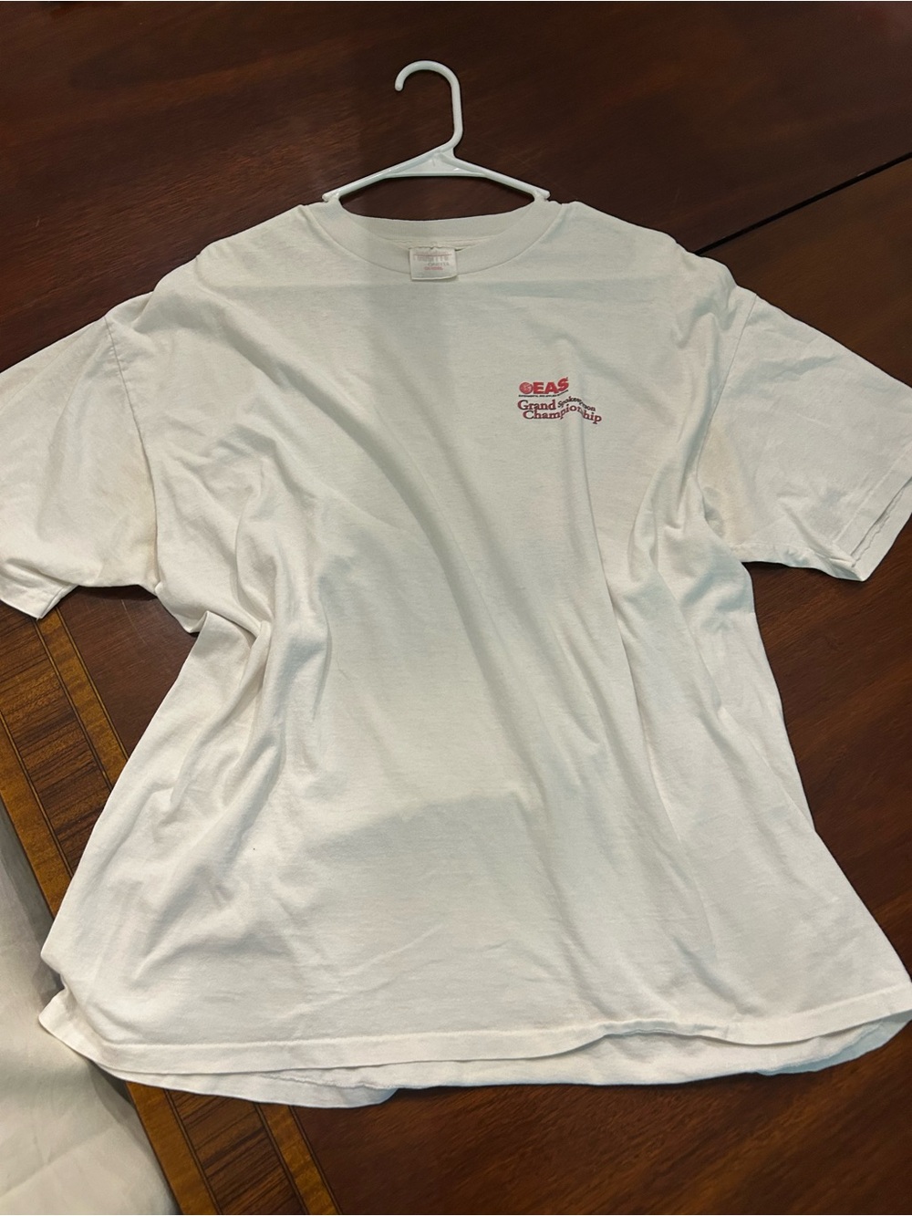 Hanes White Short Sleeve Tee with Small Red Chest Graphic